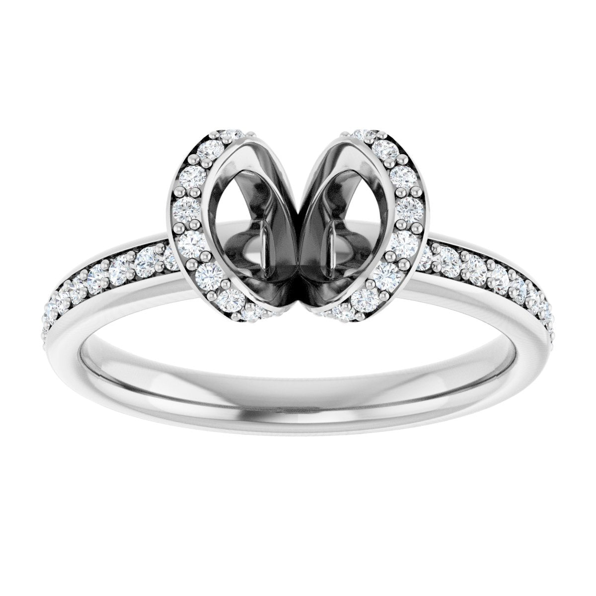Round Half-Bezel Halo-Style Engagement Ring Semi-Mount - gallery - Series 121995