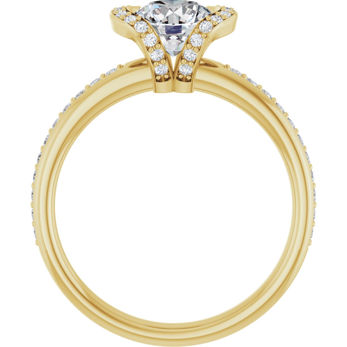 Round Half-Bezel Halo-Style Engagement Ring Semi-Mount - gallery - Series 121995