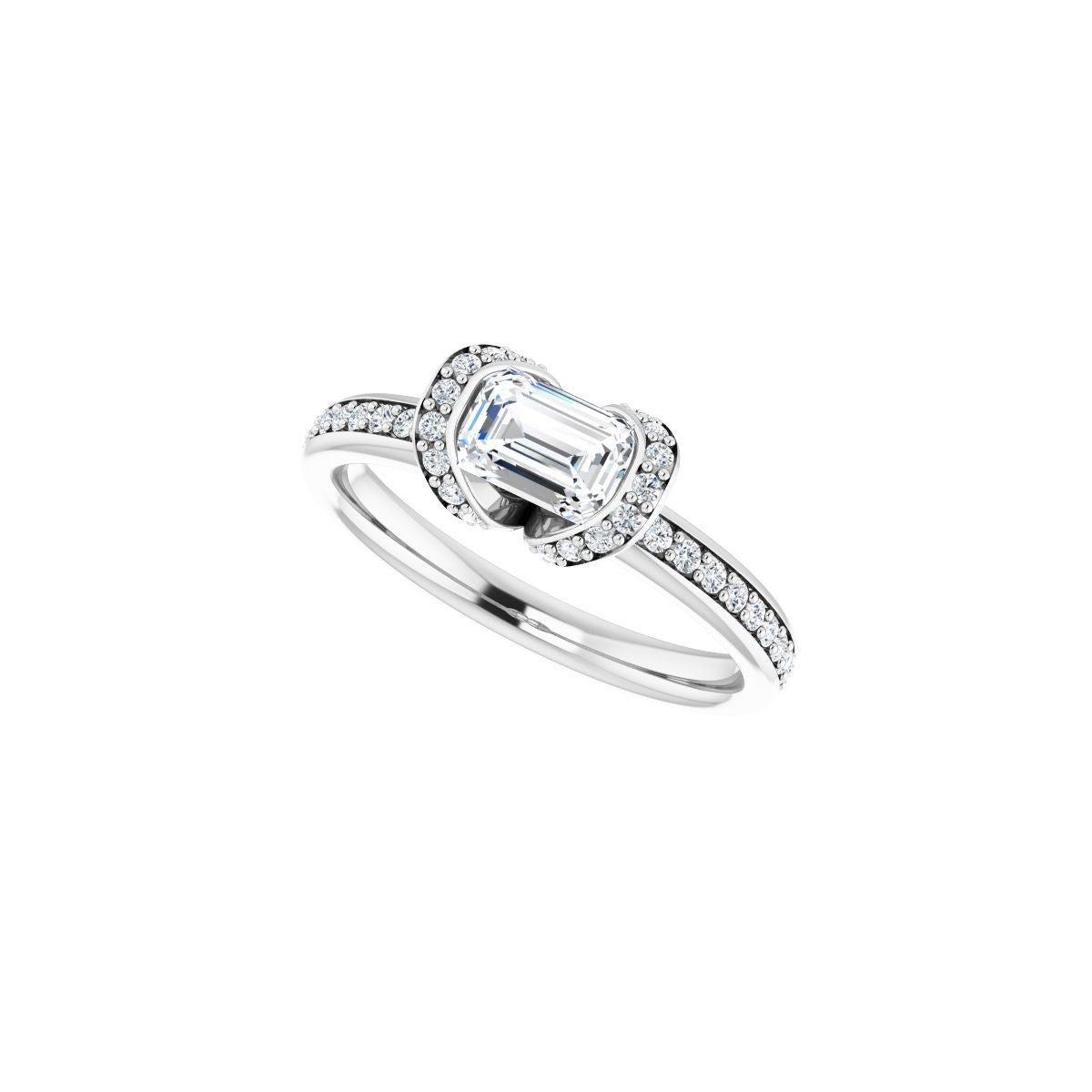 Emerald Half-Bezel Halo-Style Engagement Ring Semi-Mount - gallery - Series 121995