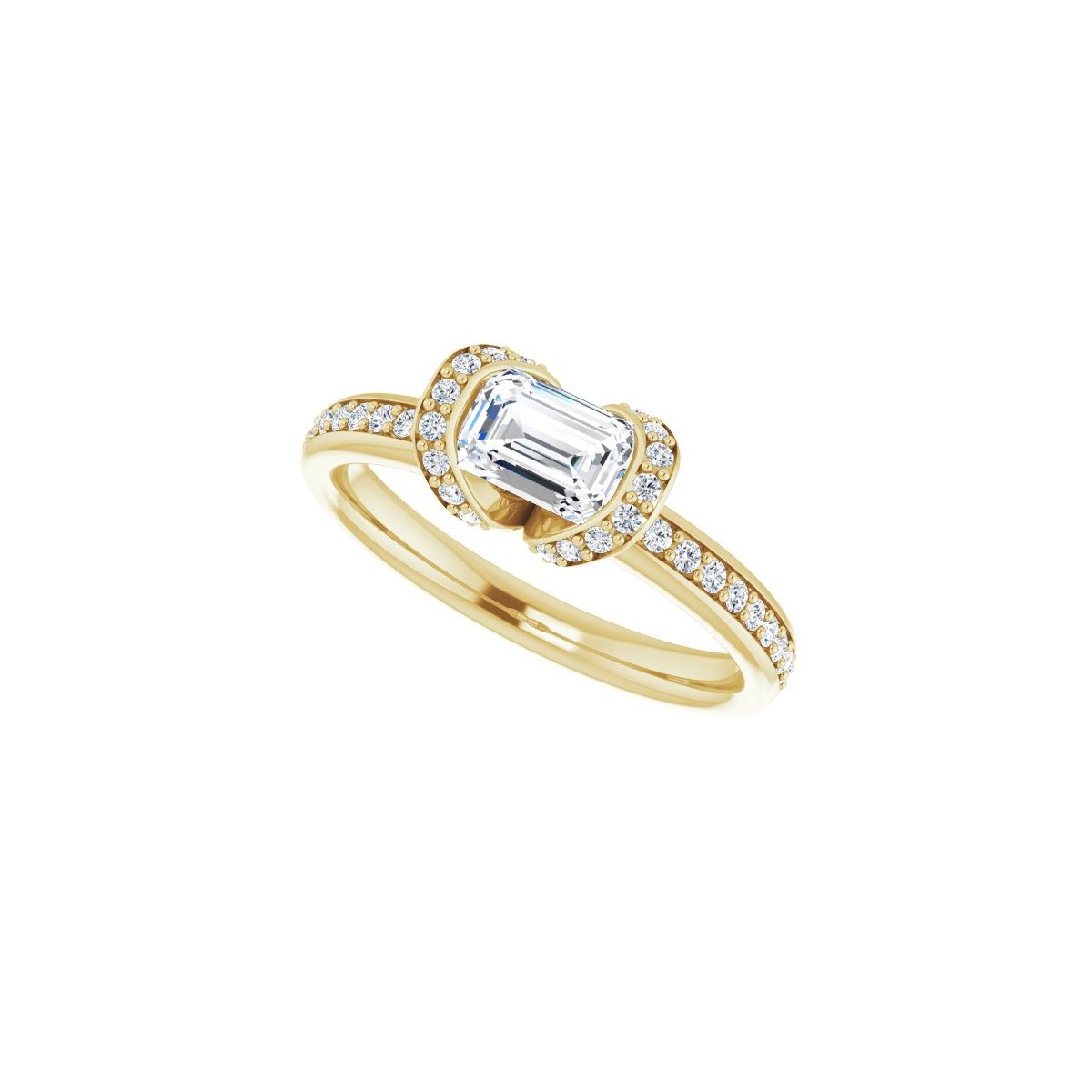 Emerald Half-Bezel Halo-Style Engagement Ring Semi-Mount - gallery - Series 121995