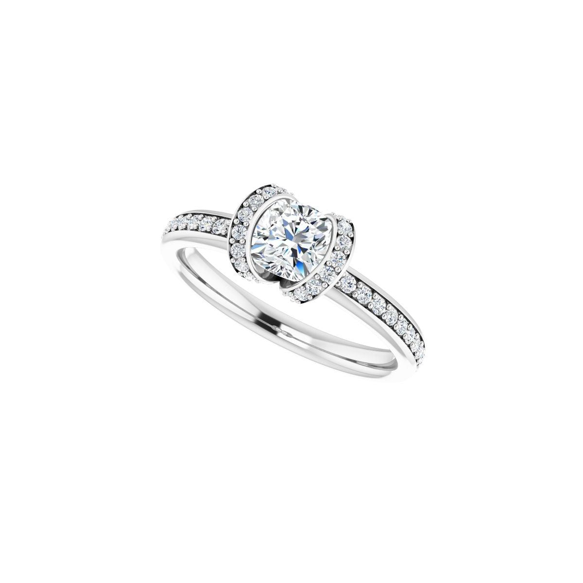 Cushion Half-Bezel Halo-Style Engagement Ring Semi-Mount - gallery - Series 121995
