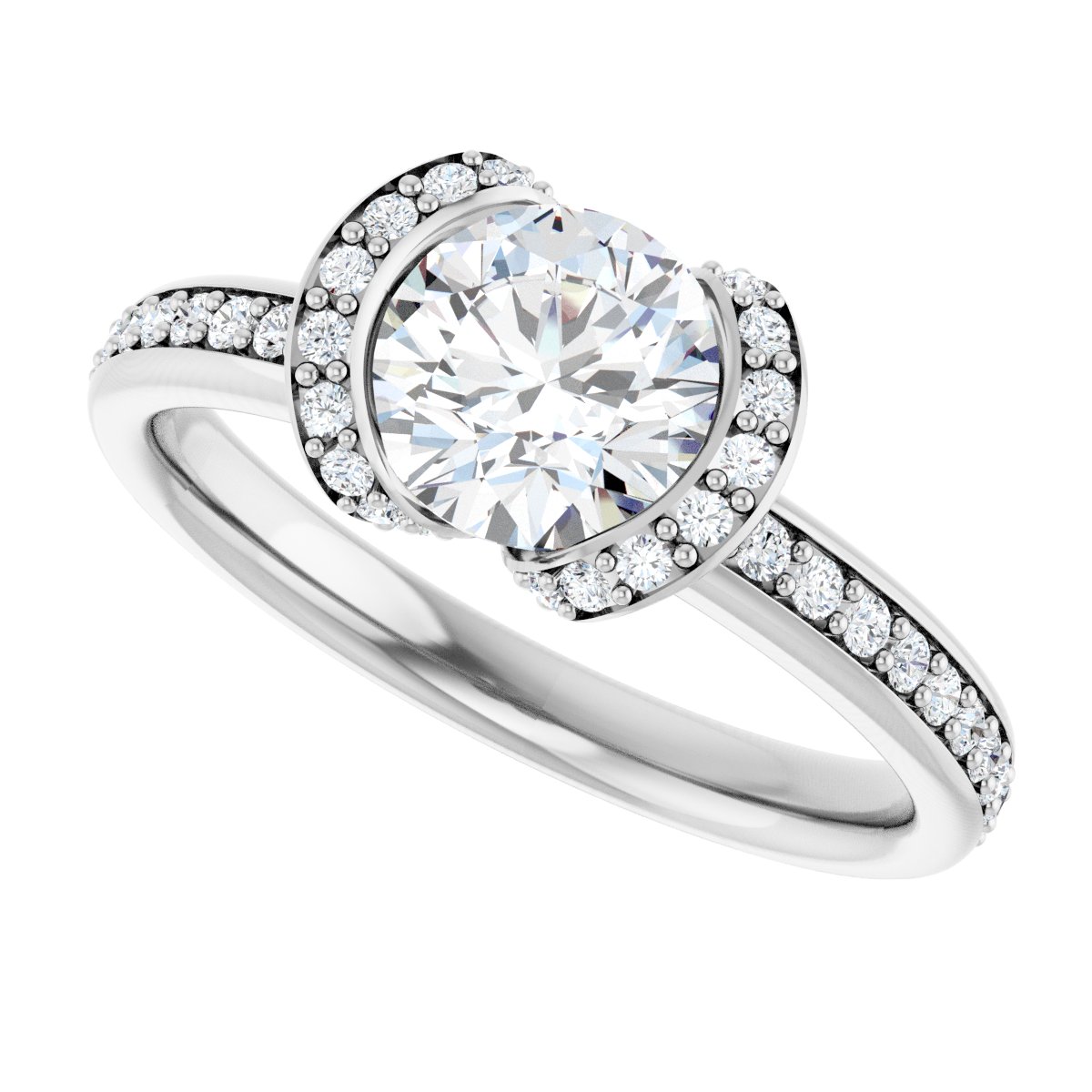 Round Half-Bezel Halo-Style Engagement Ring Semi-Mount - gallery - Series 121995