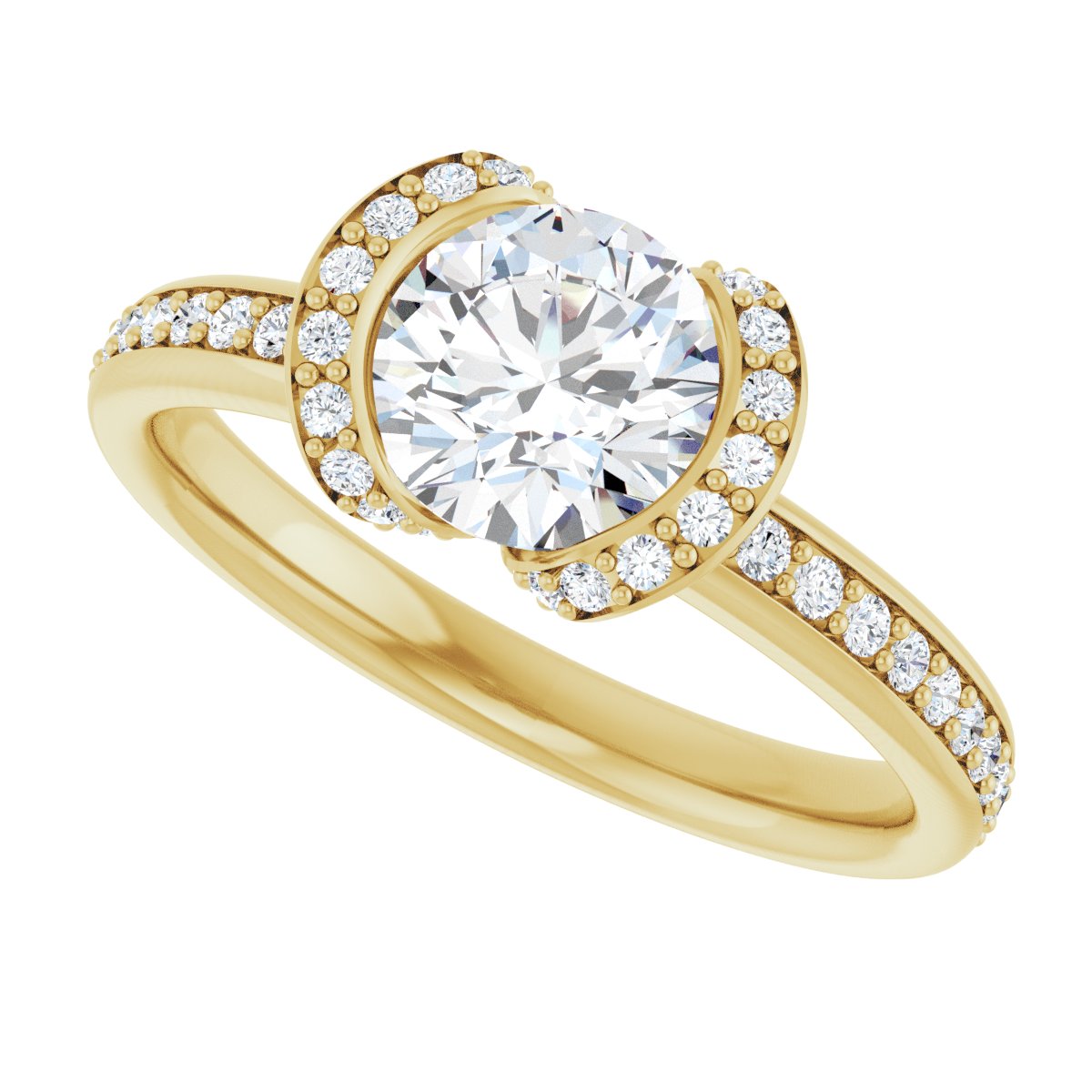 Round Half-Bezel Halo-Style Engagement Ring Semi-Mount - gallery - Series 121995