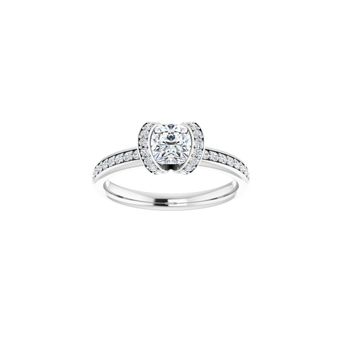 Cushion Half-Bezel Halo-Style Engagement Ring Semi-Mount - gallery - Series 121995