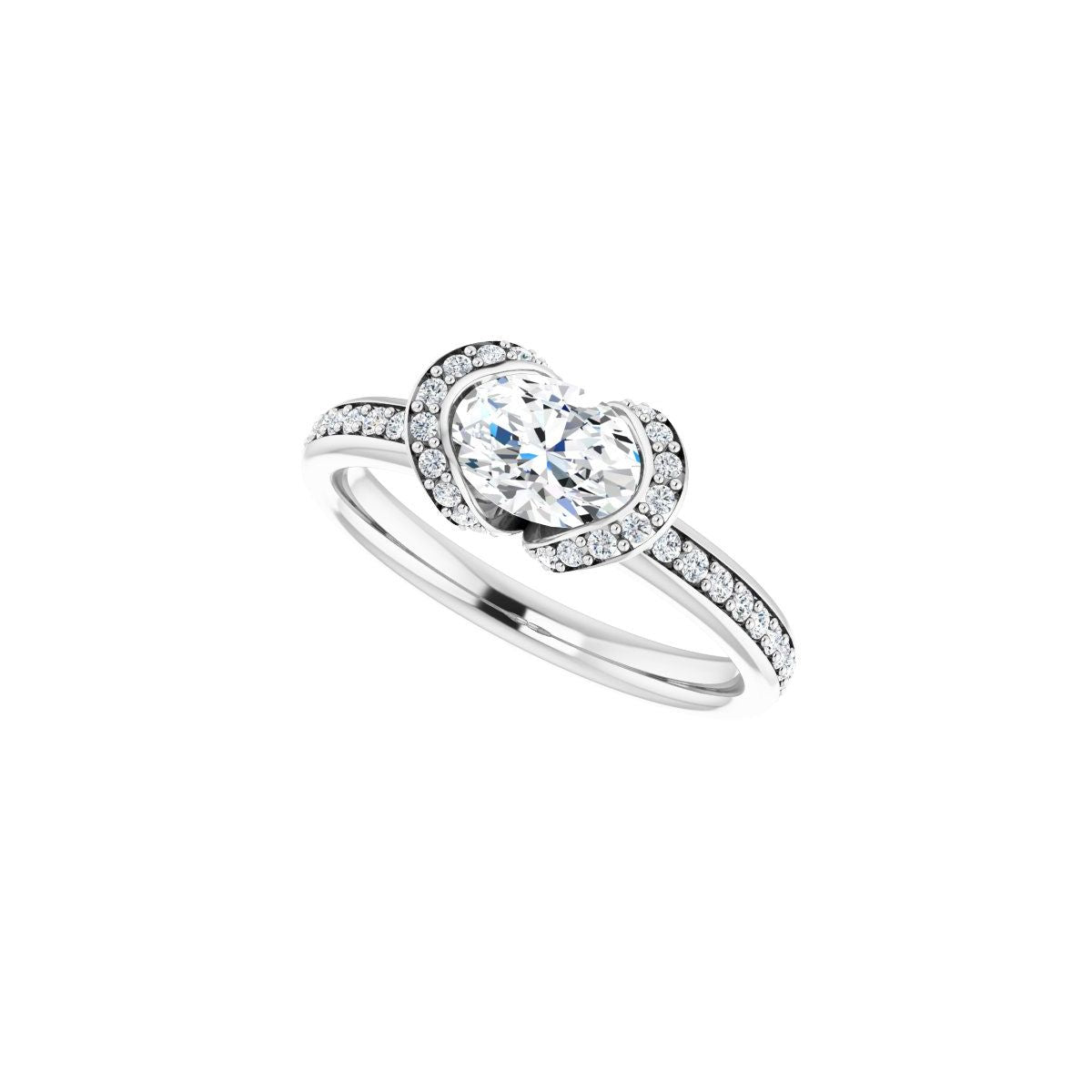 Oval Half-Bezel Halo-Style Engagement Ring Semi-Mount - gallery - Series 121995