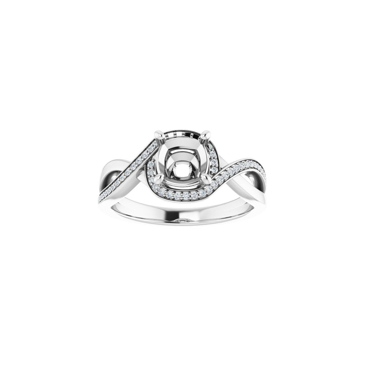 Cushion Halo-Style Bypass Engagement Ring Semi-Mount - gallery - Series 123023
