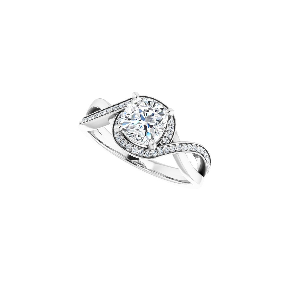 Cushion Halo-Style Bypass Engagement Ring Semi-Mount - gallery - Series 123023