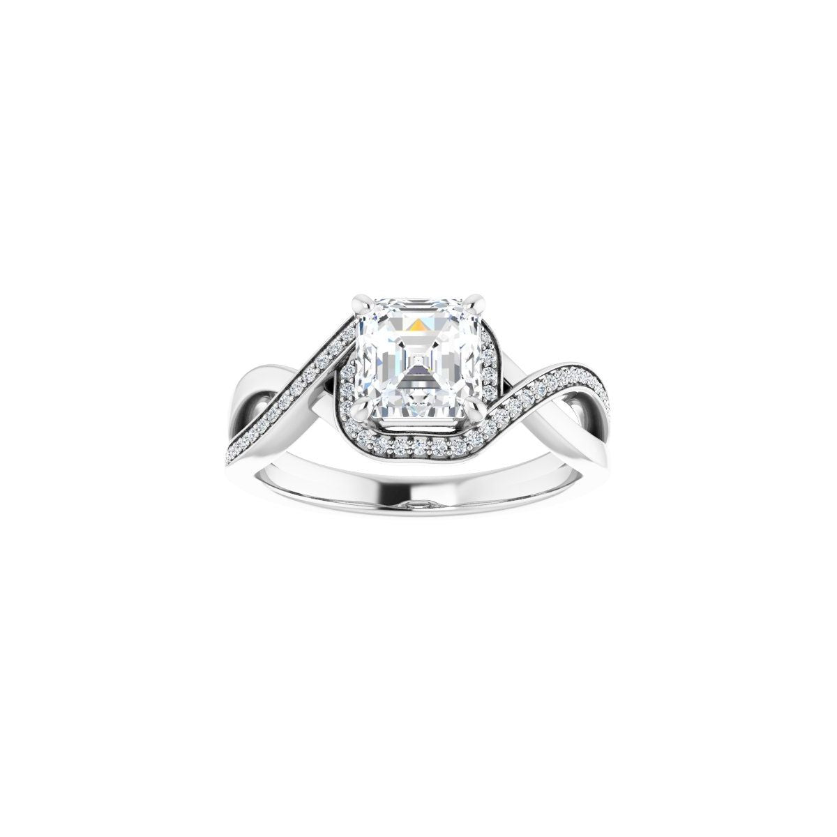 Asscher Halo-Style Bypass Engagement Ring Semi-Mount - gallery - Series 123023