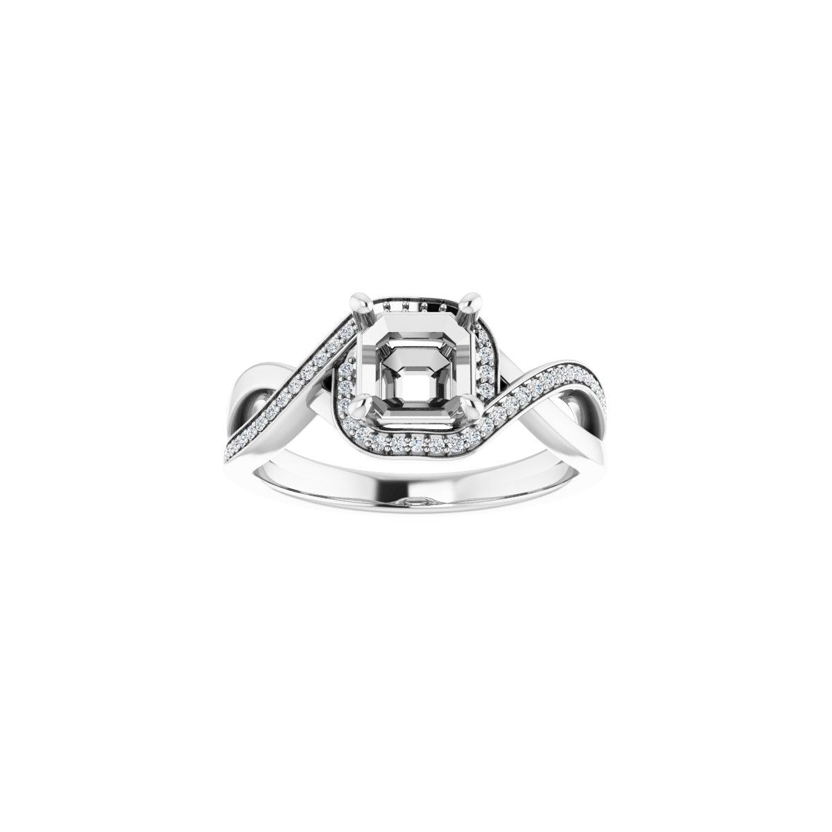Asscher Halo-Style Bypass Engagement Ring Semi-Mount - gallery - Series 123023