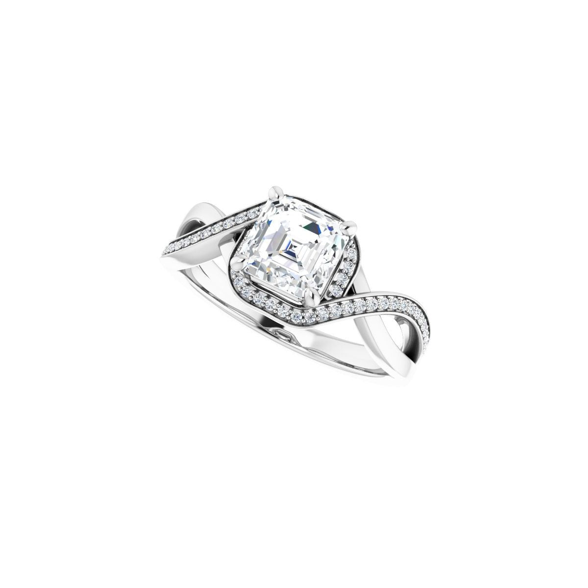 Asscher Halo-Style Bypass Engagement Ring Semi-Mount - gallery - Series 123023