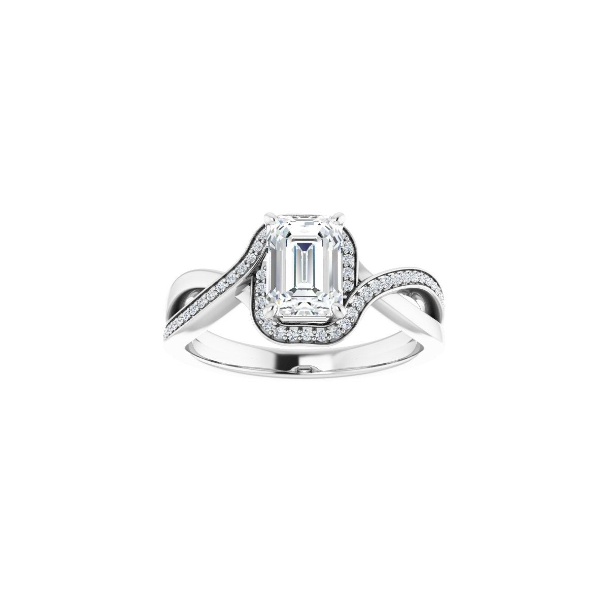 Emerald Halo-Style Bypass Engagement Ring Semi-Mount - gallery - Series 123023