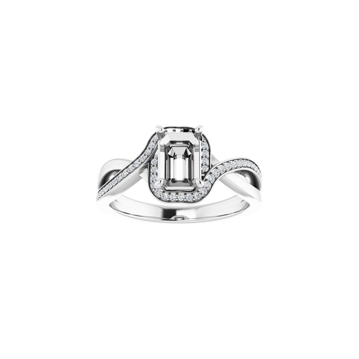 Emerald Halo-Style Bypass Engagement Ring Semi-Mount - gallery - Series 123023