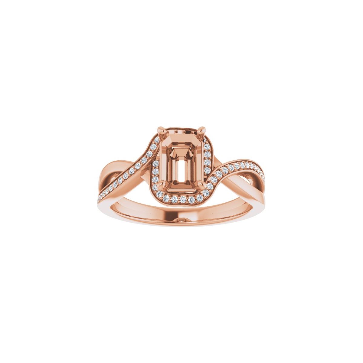 Emerald Halo-Style Bypass Engagement Ring Semi-Mount - gallery - Series 123023