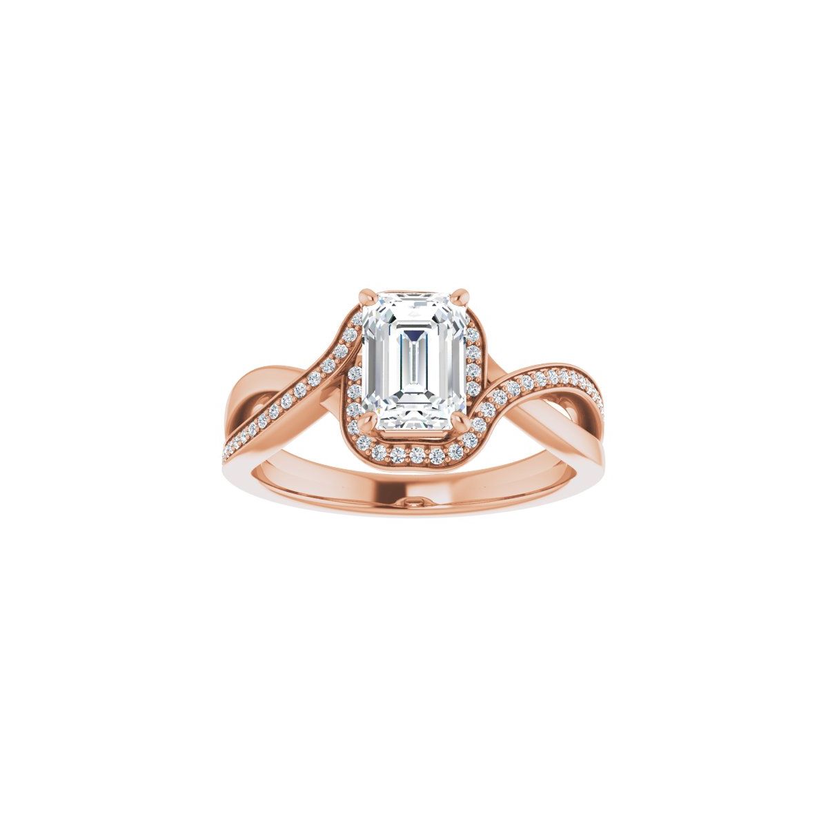 Emerald Halo-Style Bypass Engagement Ring Semi-Mount - gallery - Series 123023