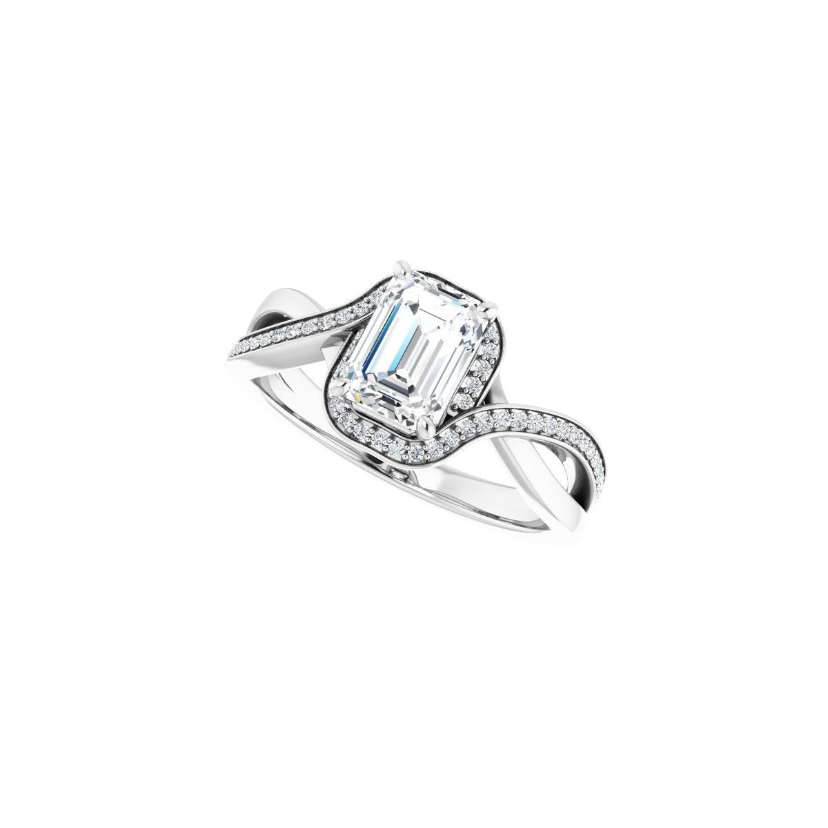 Emerald Halo-Style Bypass Engagement Ring Semi-Mount - gallery - Series 123023