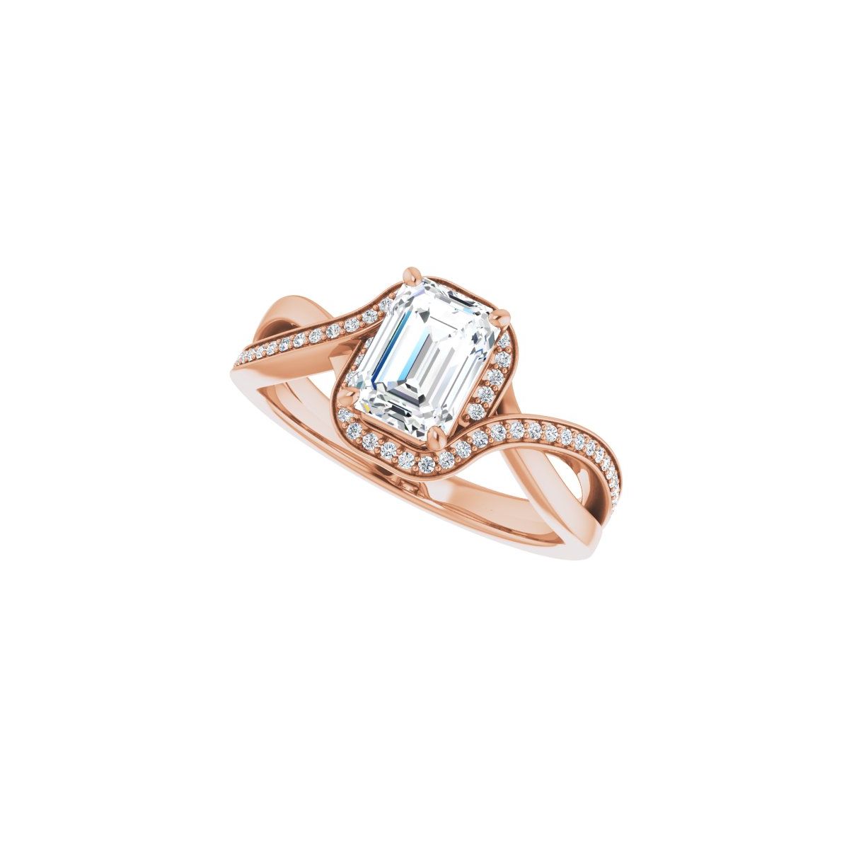 Emerald Halo-Style Bypass Engagement Ring Semi-Mount - gallery - Series 123023