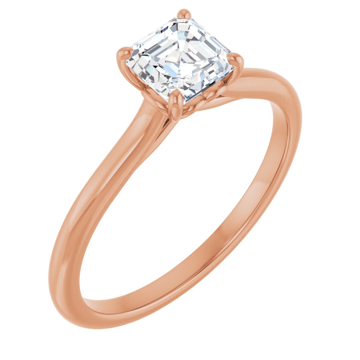 Natural Diamond Asscher Solitaire Engagement Ring Mounting - 14K Gold - Series 123060