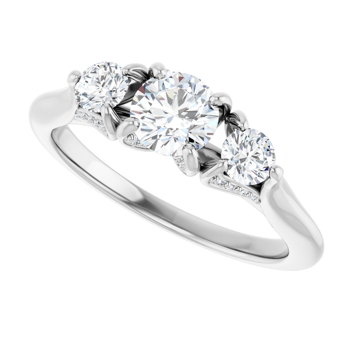 Round Three-Stone Engagement Ring Semi-Mount - gallery - Series 123164