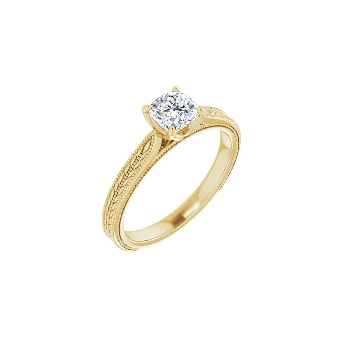 Natural Diamond Cushion Solitaire Engagement Ring Mounting - 14K Gold - Series 123043