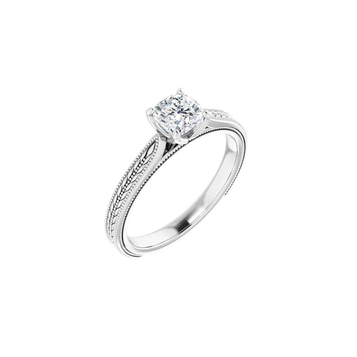 Natural Diamond Cushion Solitaire Engagement Ring Mounting - 14K Gold - Series 123043