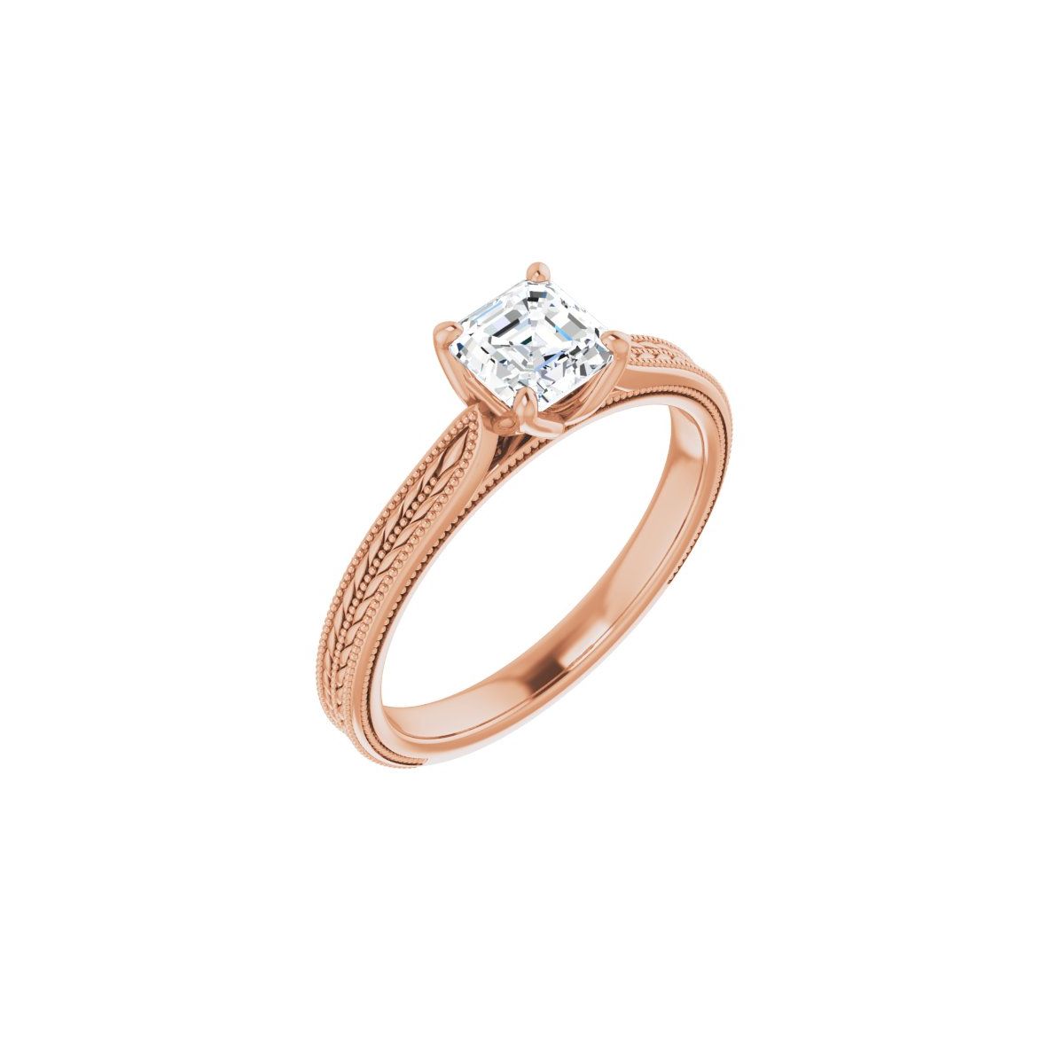 Natural Diamond Asscher Solitaire Engagement Ring Mounting - 14K Gold - Series 123043