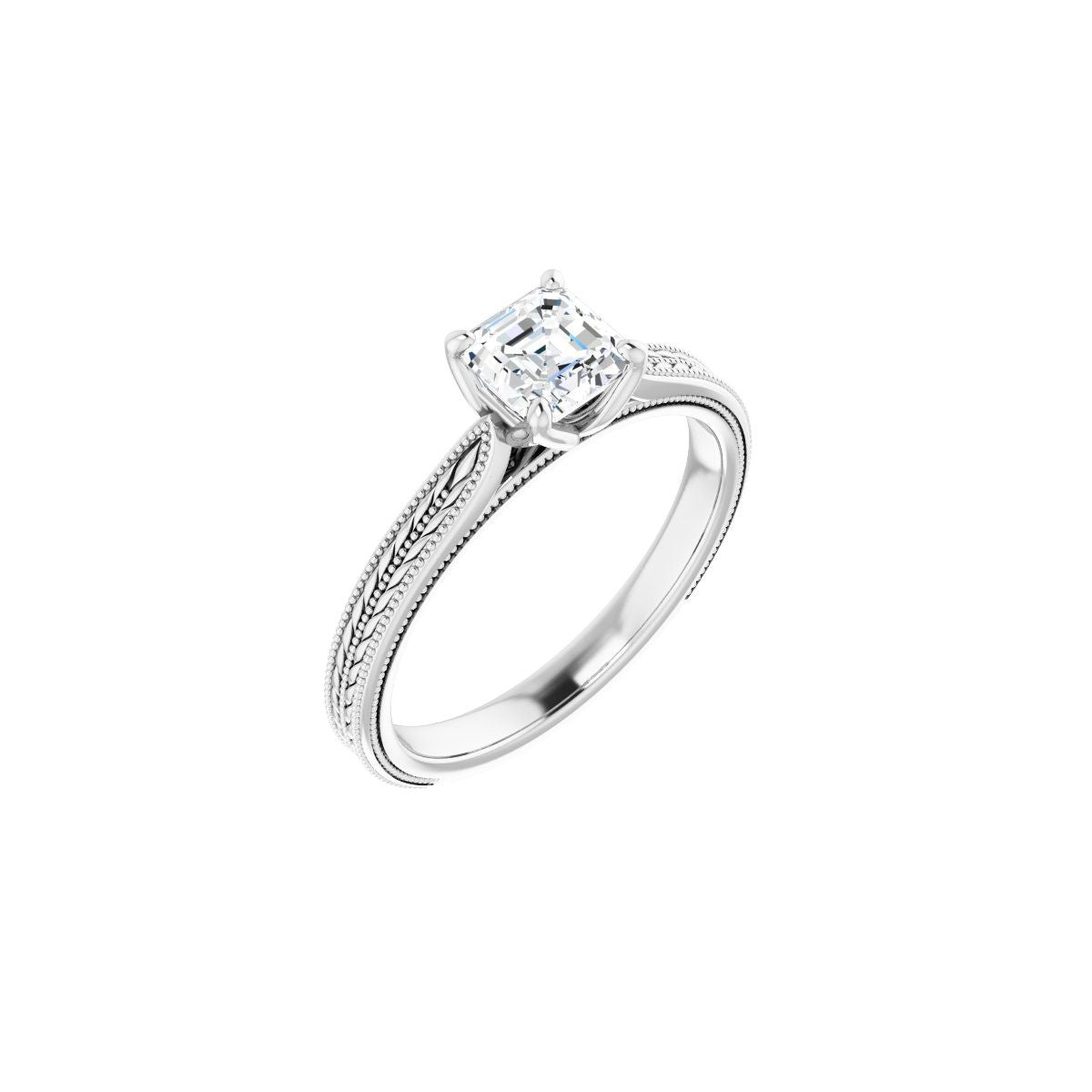 Natural Diamond Asscher Solitaire Engagement Ring Mounting - 14K Gold - Series 123043