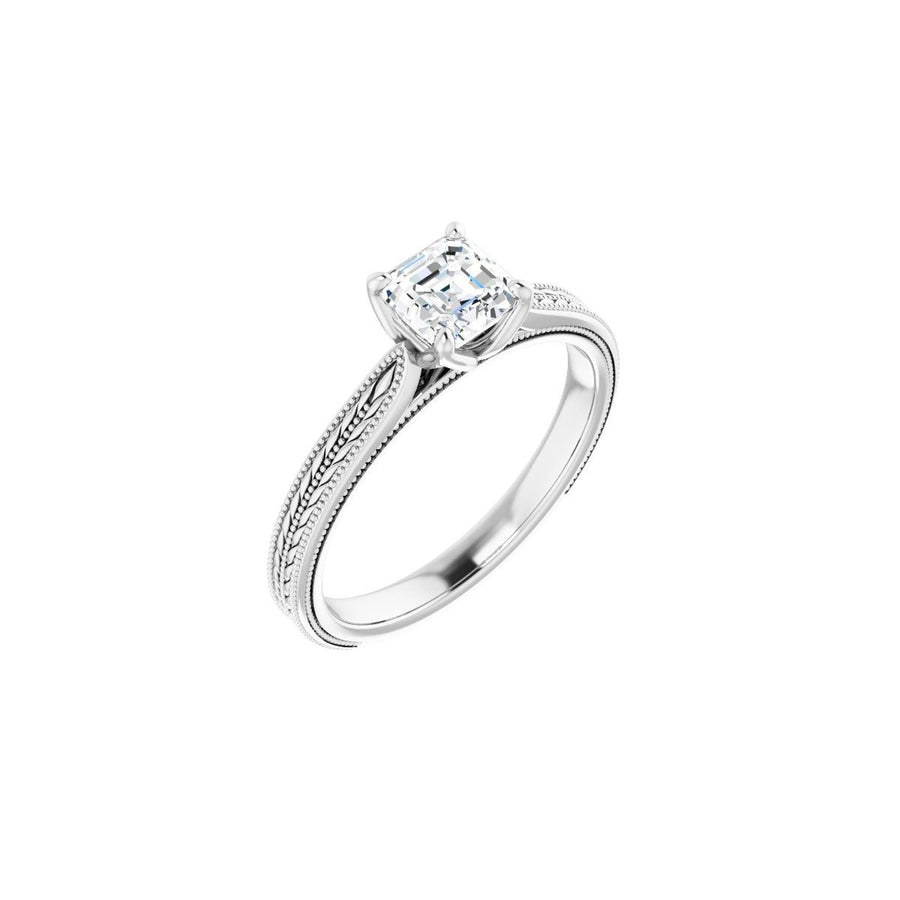 Natural Diamond Asscher Solitaire Engagement Ring Mounting - 14K Gold - Series 123043