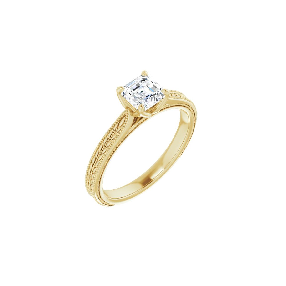 Natural Diamond Asscher Solitaire Engagement Ring Mounting - 14K Gold - Series 123043
