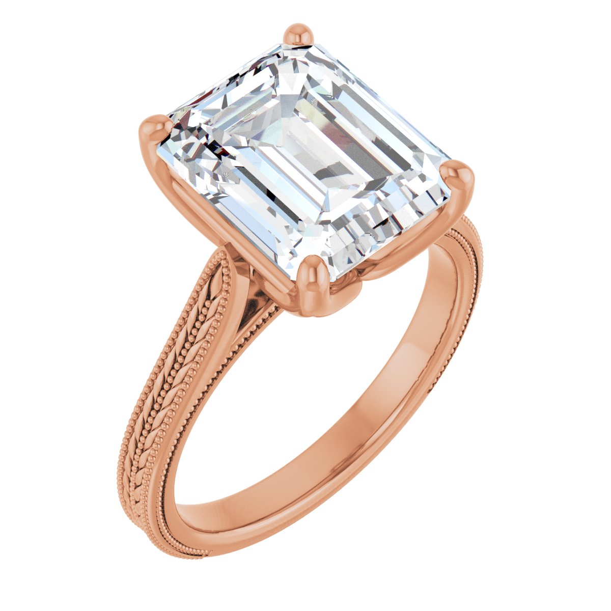 Natural Diamond Emerald Solitaire Engagement Ring Mounting - 14K Gold - Series 123043