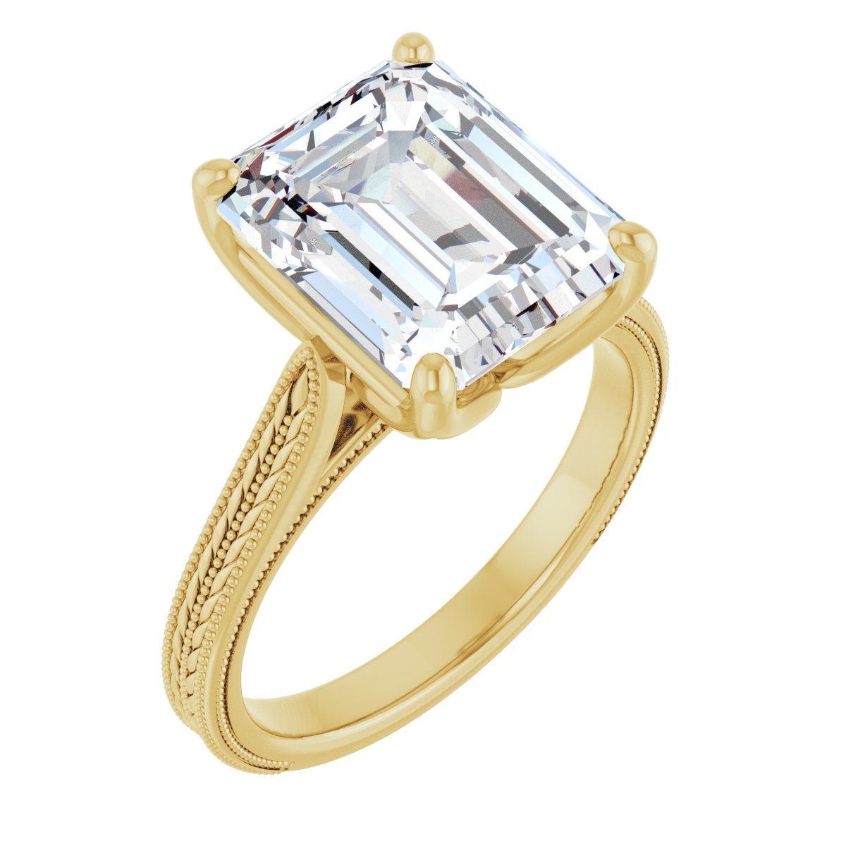 Natural Diamond Emerald Solitaire Engagement Ring Mounting - 14K Gold - Series 123043