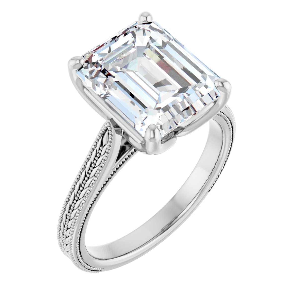 Natural Diamond Emerald Solitaire Engagement Ring Mounting - 14K Gold - Series 123043