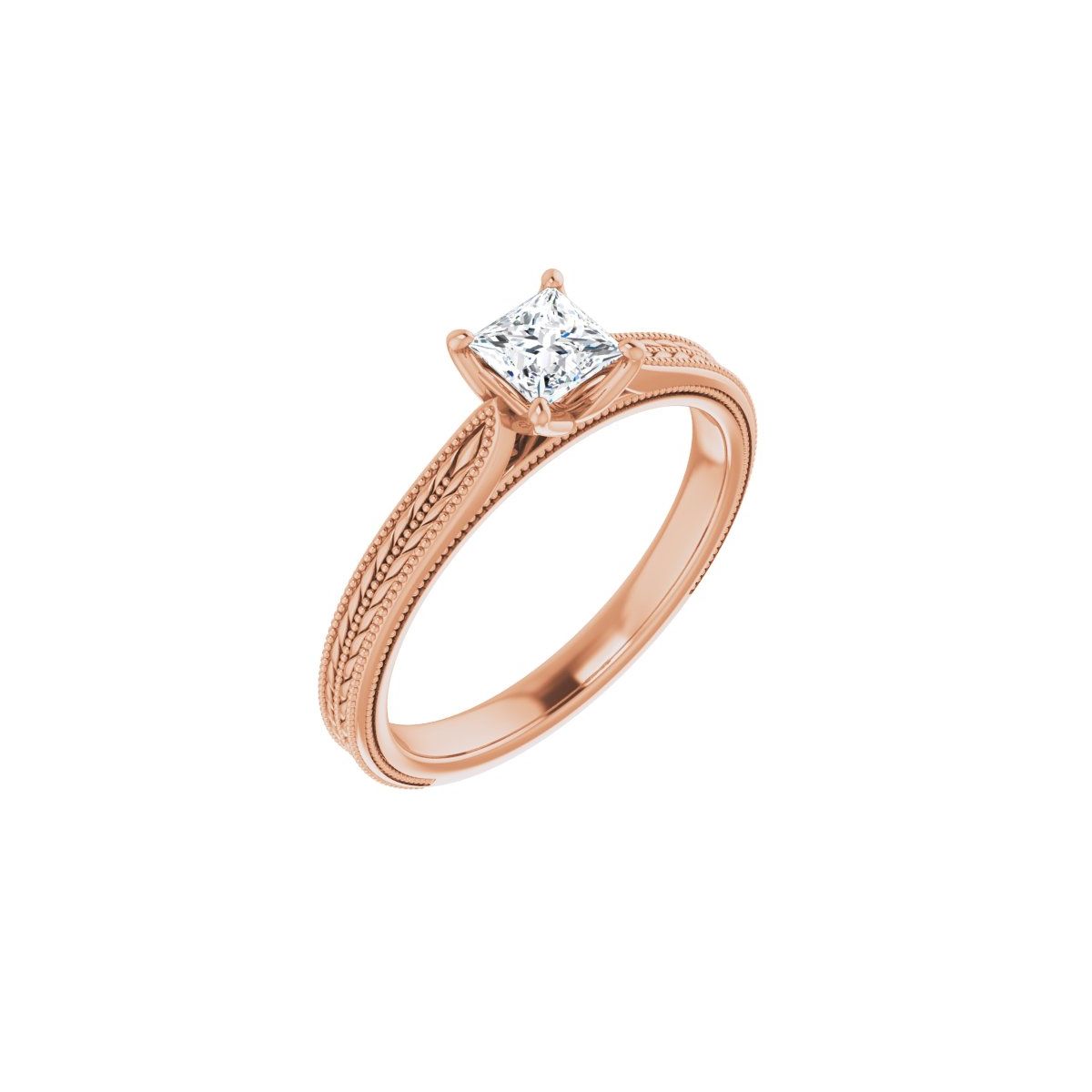 Natural Diamond Square Solitaire Engagement Ring Mounting - 14K Gold - Series 123043