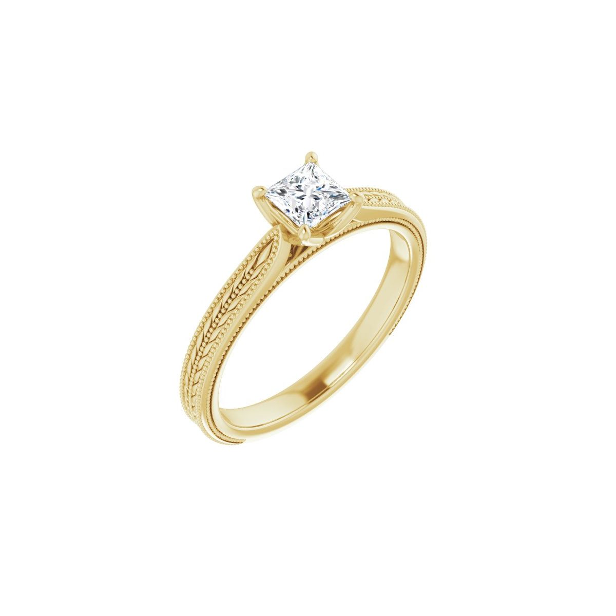 Natural Diamond Square Solitaire Engagement Ring Mounting - 14K Gold - Series 123043