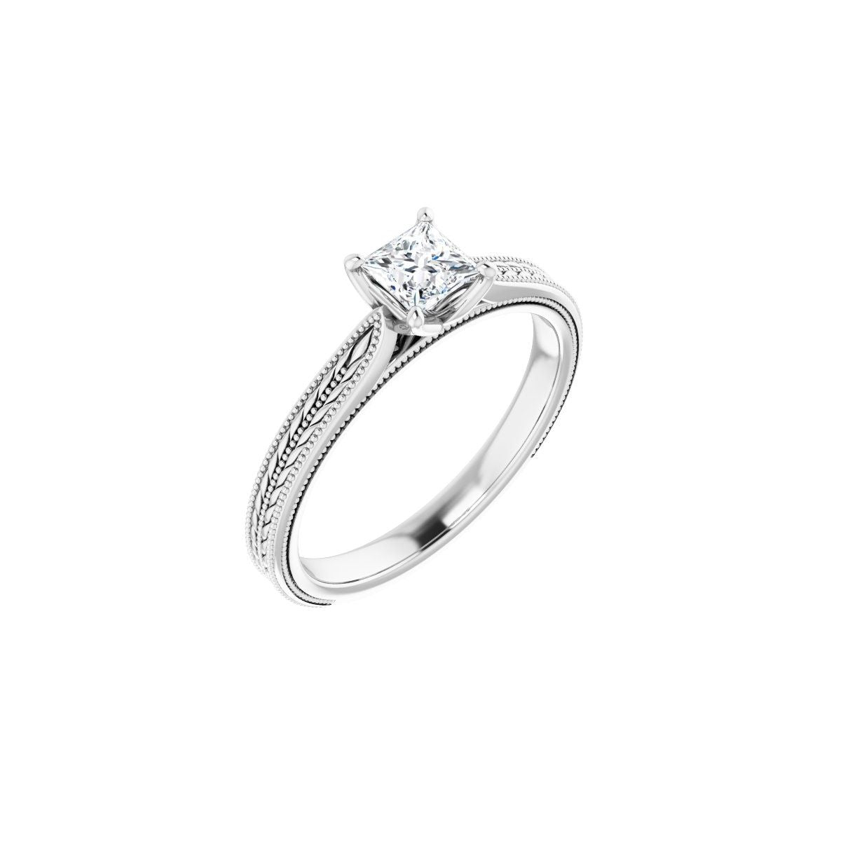 Natural Diamond Square Solitaire Engagement Ring Mounting - 14K Gold - Series 123043