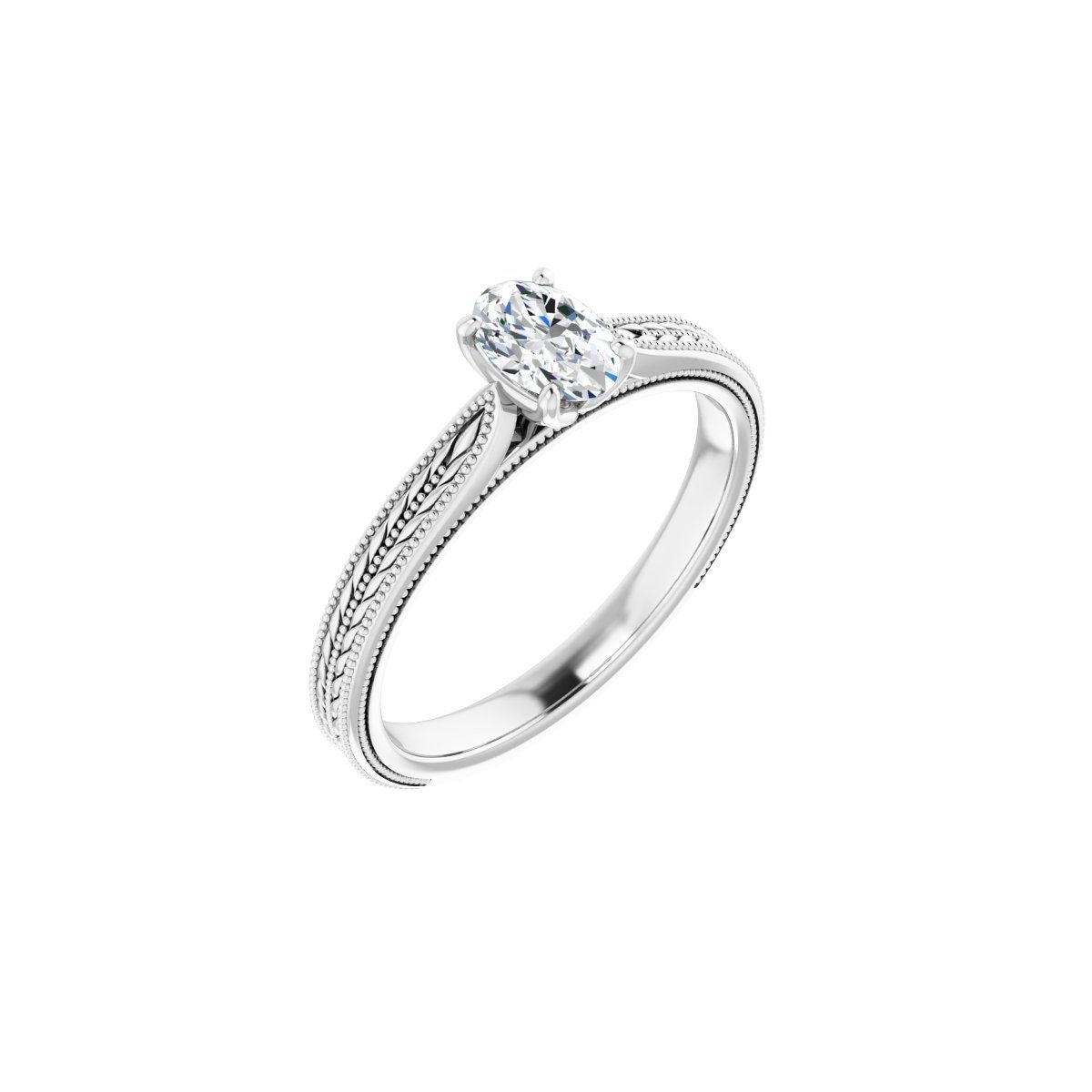 Natural Diamond Oval Solitaire Engagement Ring Mounting - 14K Gold - Series 123043