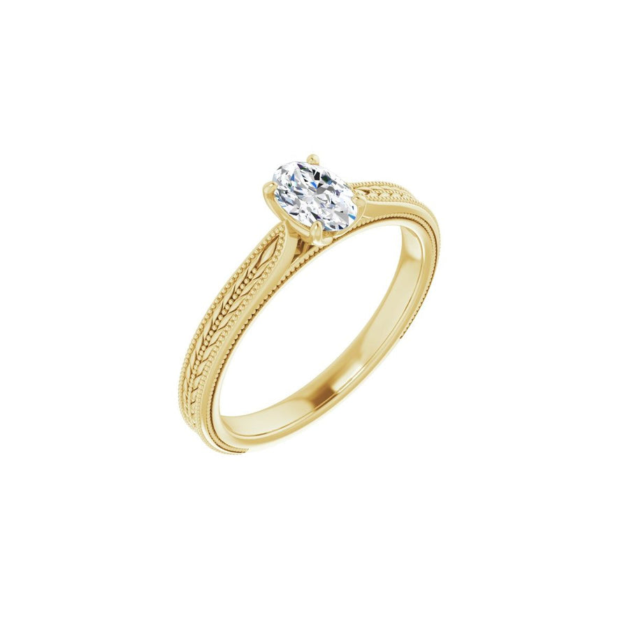 Natural Diamond Oval Solitaire Engagement Ring Mounting - 14K Gold - Series 123043