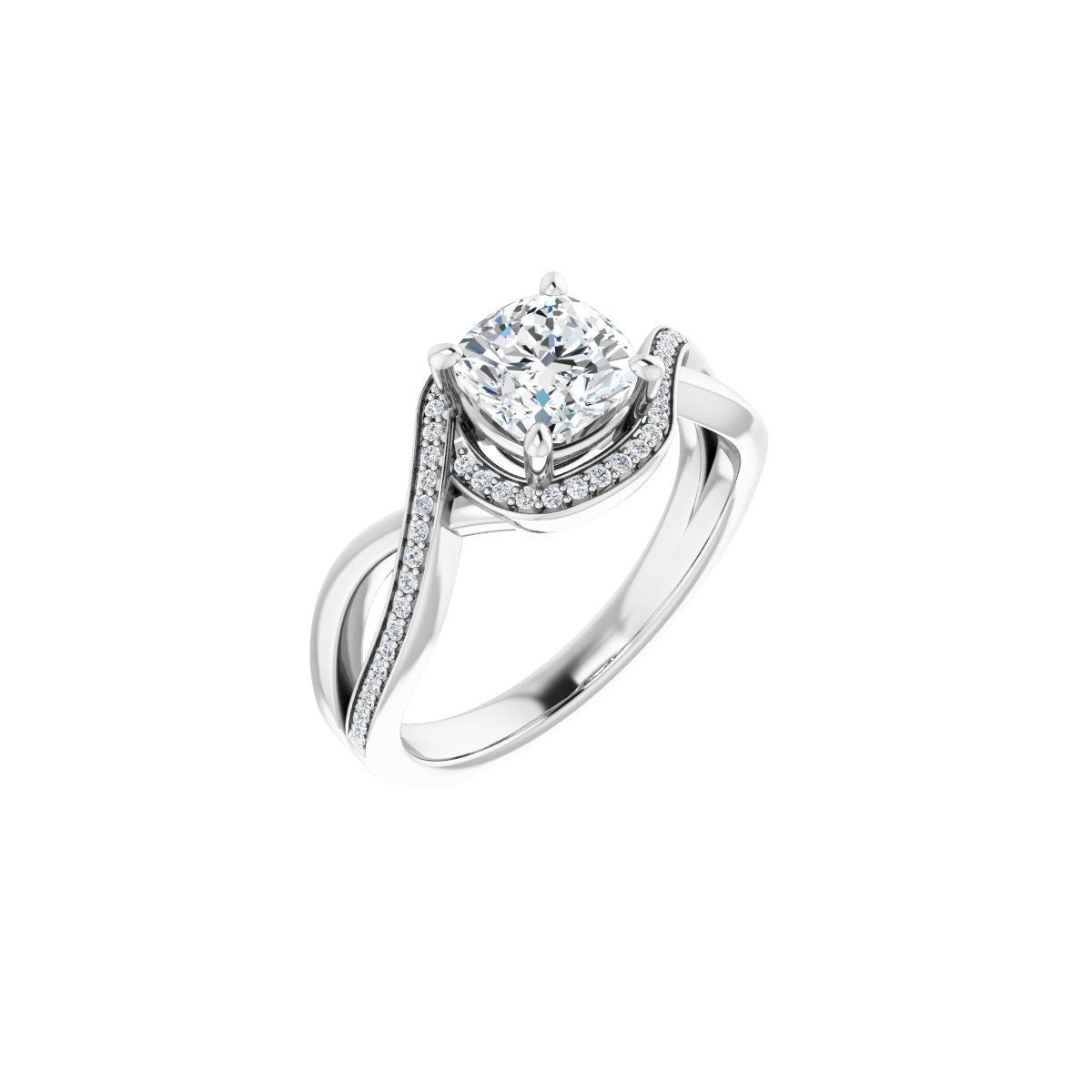 Natural Diamond Cushion Halo-Style Bypass Engagement Ring Semi-Mount - Platinum - Series 123023