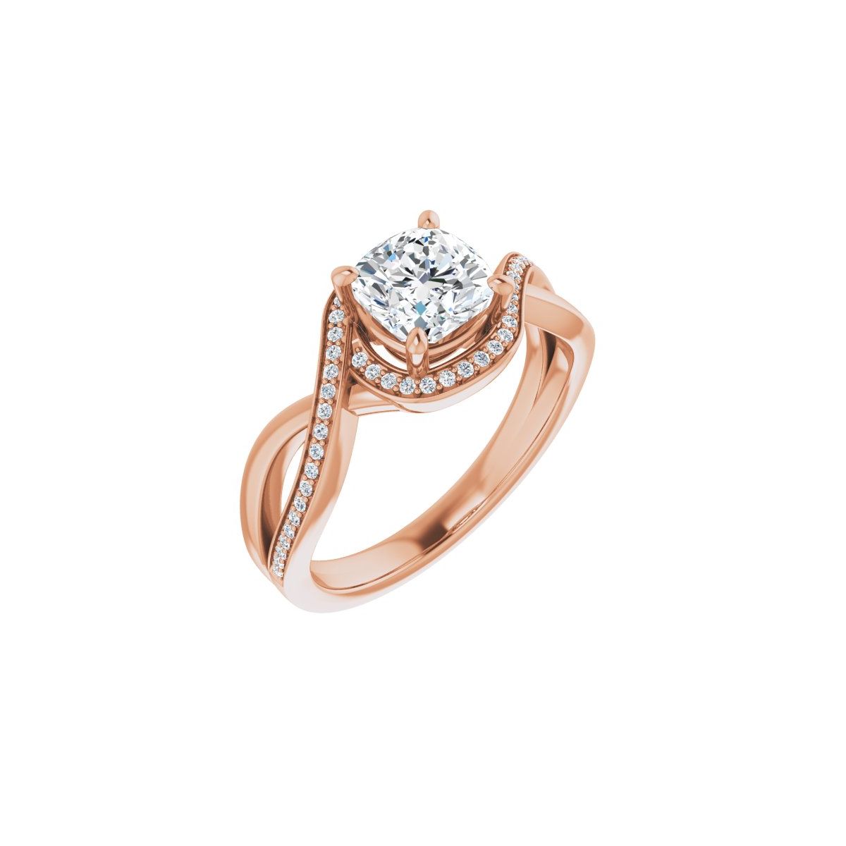 Natural Diamond Cushion Halo-Style Bypass Engagement Ring Semi-Mount - 14K Rose Gold - Series 123023