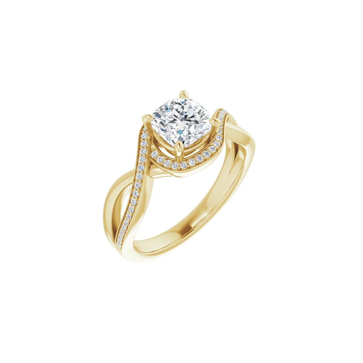 Natural Diamond Cushion Halo-Style Bypass Engagement Ring Semi-Mount - 14K Yellow Gold - Series 123023