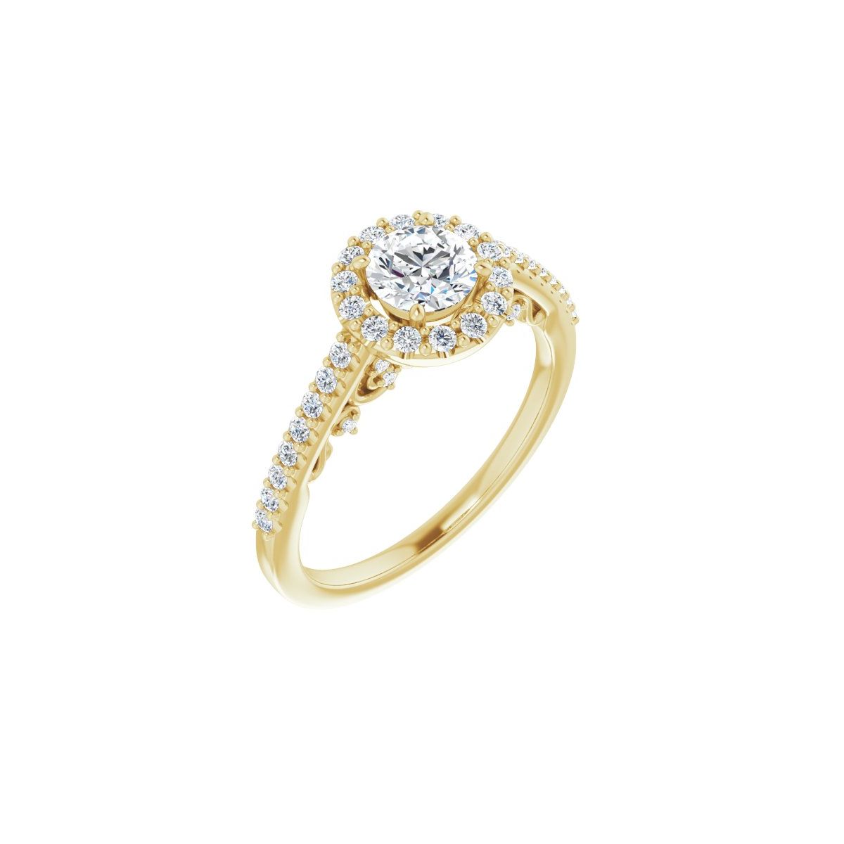 Natural Diamond Round Halo-Style Engagement Ring Semi-Mount - 14K Yellow Gold - Series 122909
