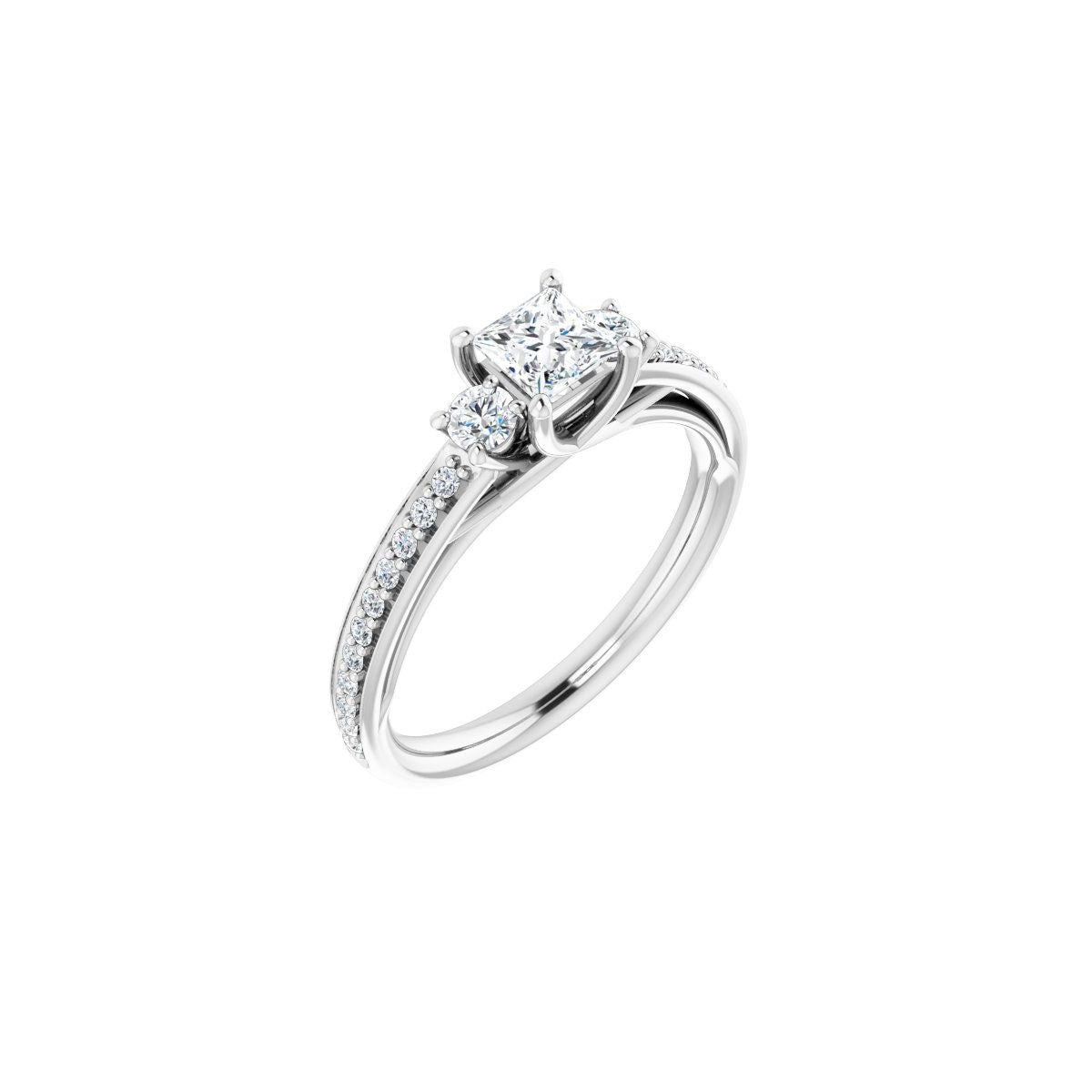 Natural Diamond Square Three-Stone Engagement Ring Semi-Mount - Platinum - Series 122000