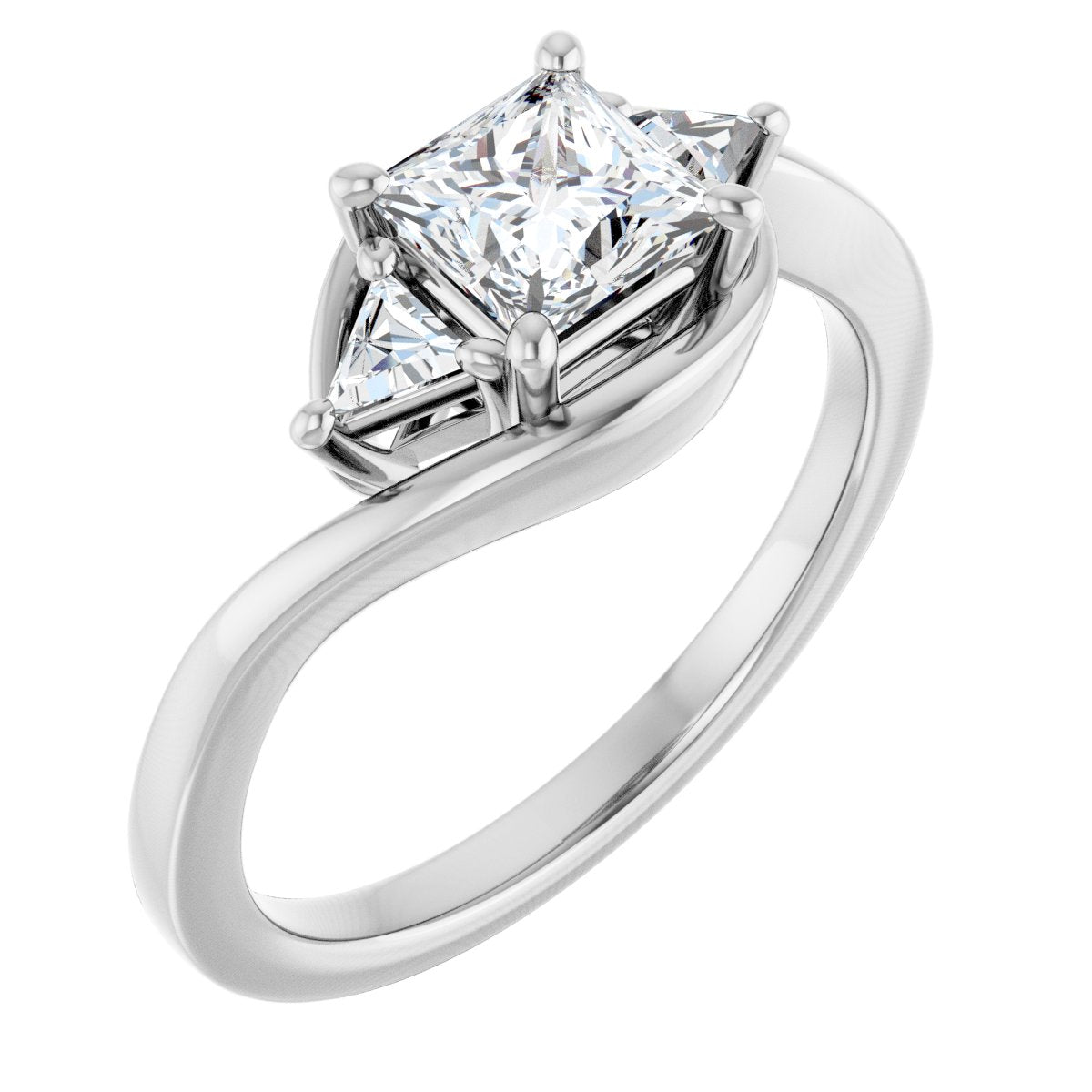 Natural Diamond Square Three-Stone Bypass Engagement Ring Semi-Mount - 14K White Gold - Series 122672