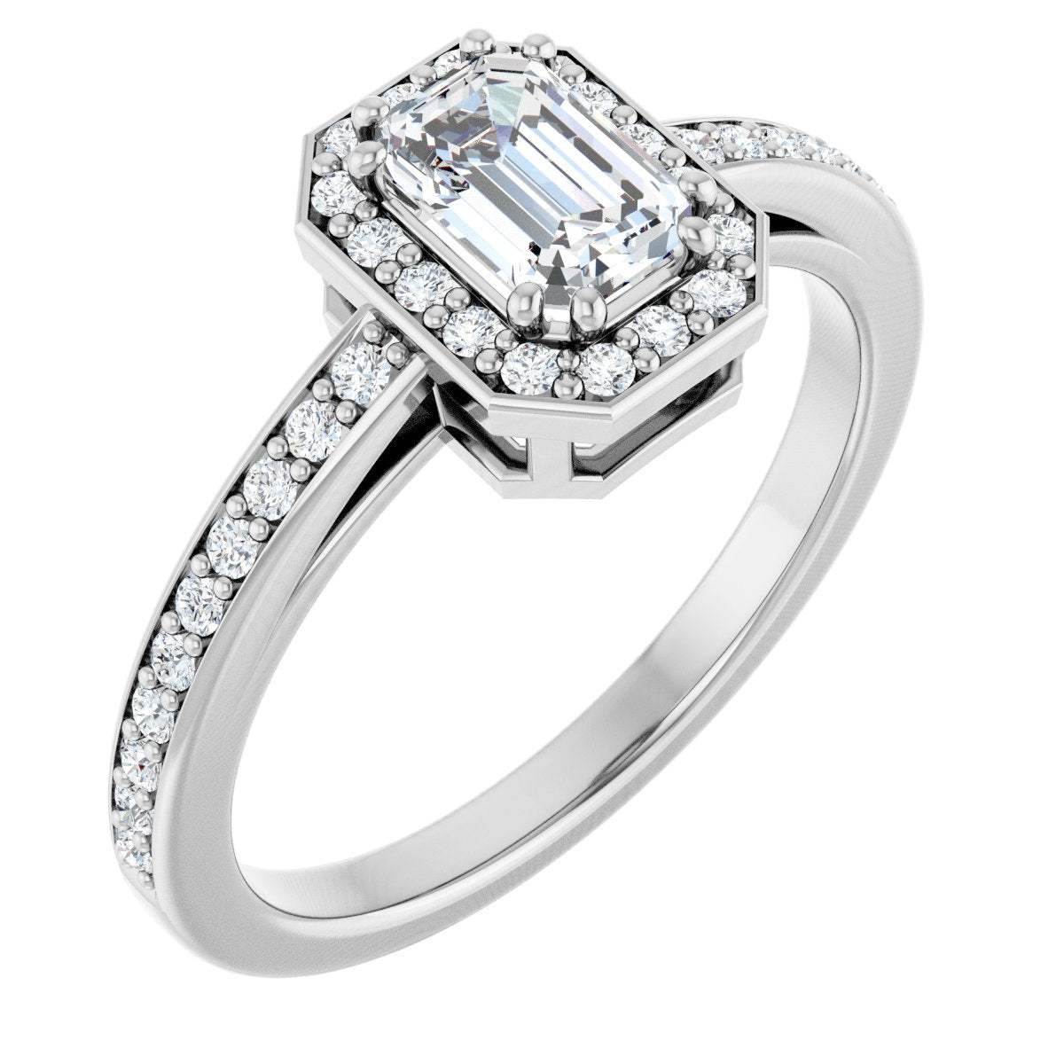 Natural Diamond Emerald Halo-Style Engagement Ring Semi-Mount - 14K White Gold - Series 122088
