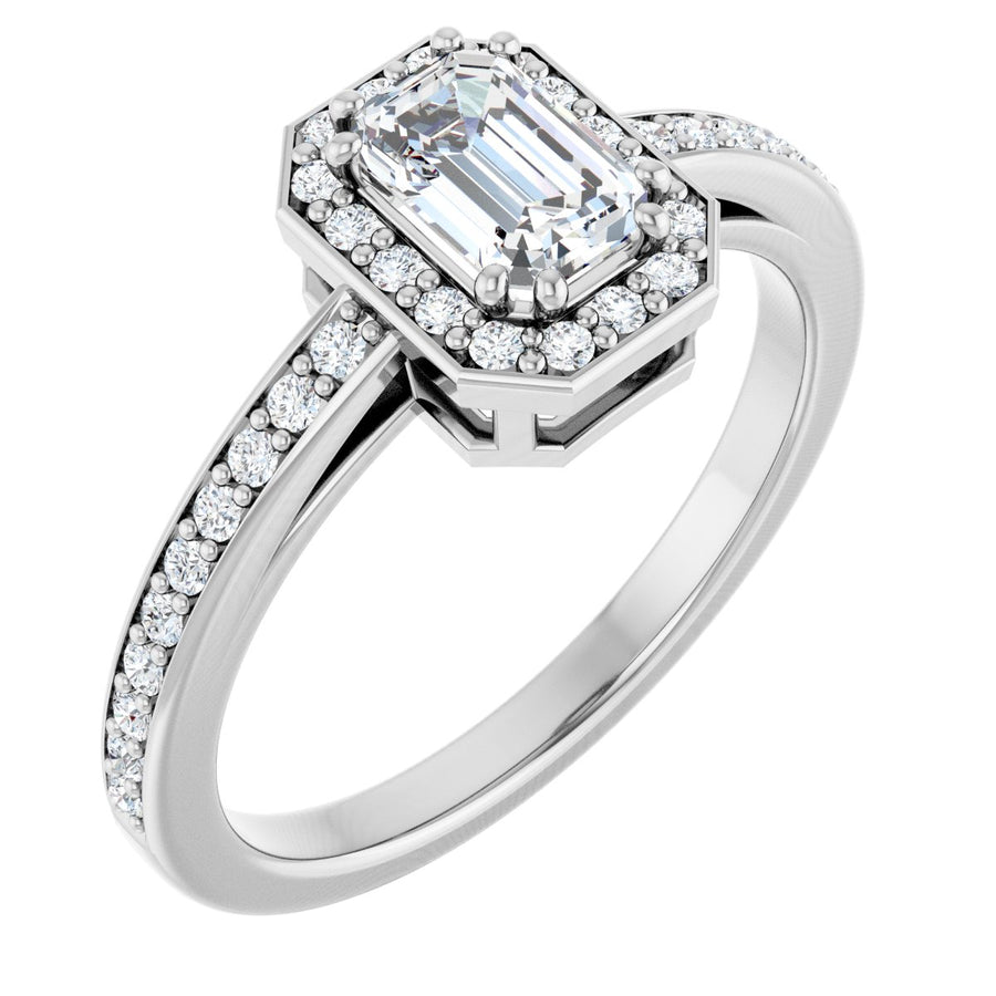 Natural Diamond Emerald Halo-Style Engagement Ring Semi-Mount - 14K White Gold - Series 122088