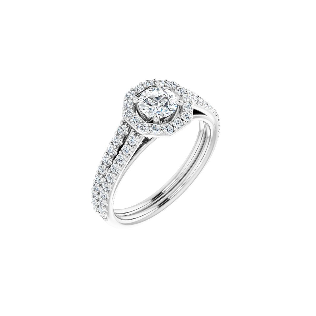 Natural Diamond Round Halo-Style Double-Row Engagement Ring Semi-Mount - Platinum - Series 122791