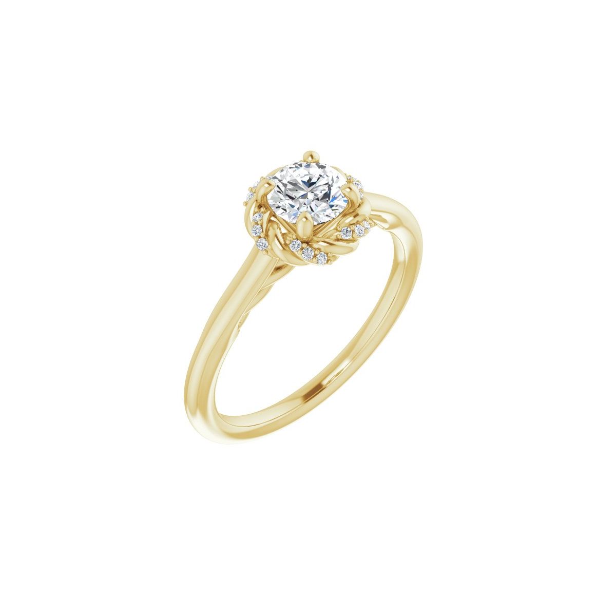 Natural Diamond Round Halo-Style Rope Engagement Ring Semi-Mount - 14K Yellow Gold - Series 123183