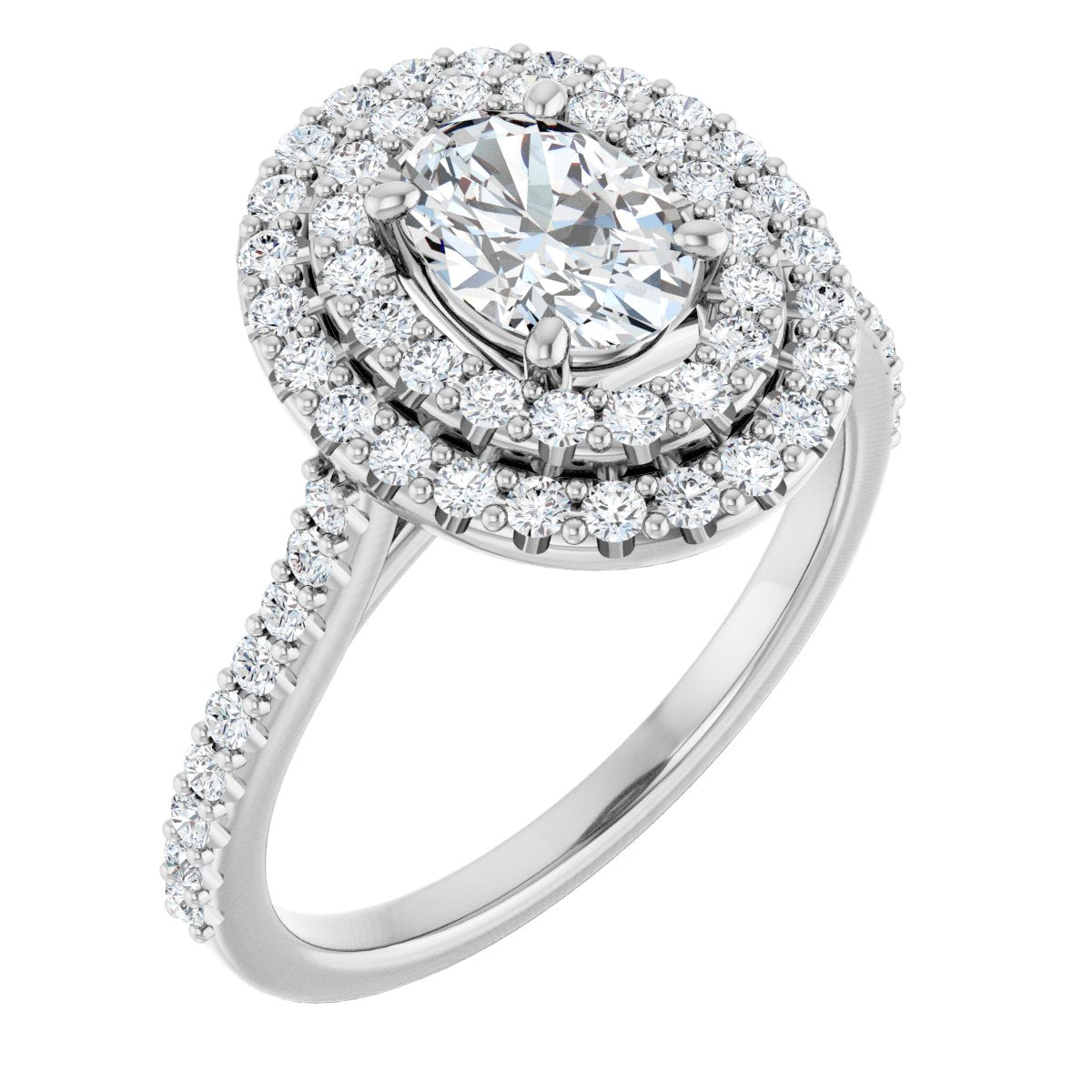 Natural Diamond Oval Double Halo-Style Engagement Ring Semi-Mount - Platinum - Series 122918