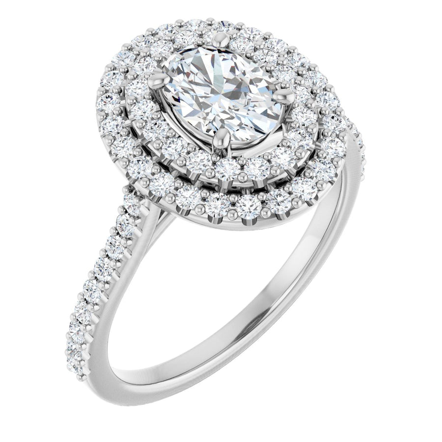 Natural Diamond Oval Double Halo-Style Engagement Ring Semi-Mount - Platinum - Series 122918