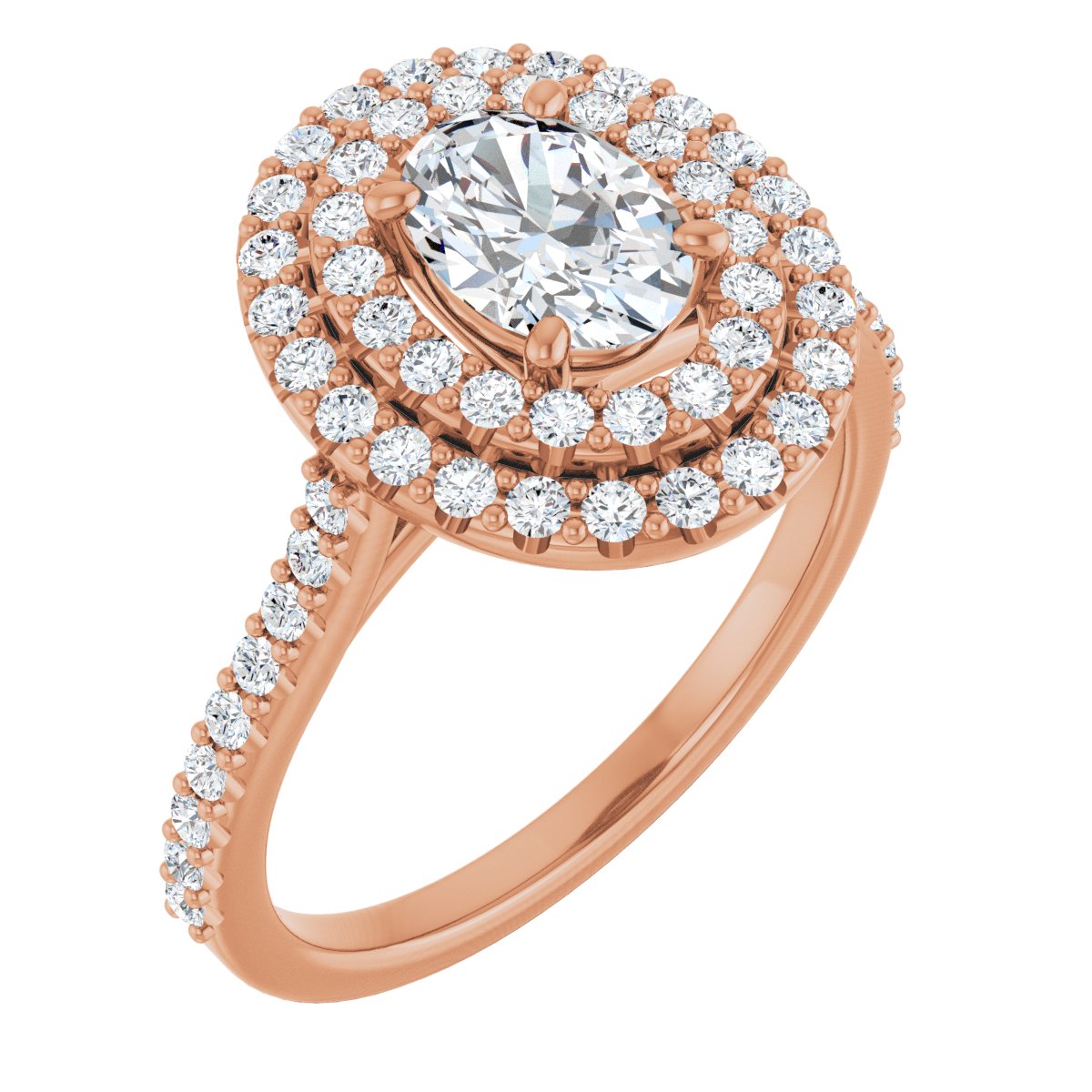 Natural Diamond Oval Double Halo-Style Engagement Ring Semi-Mount - 14K Rose Gold - Series 122918