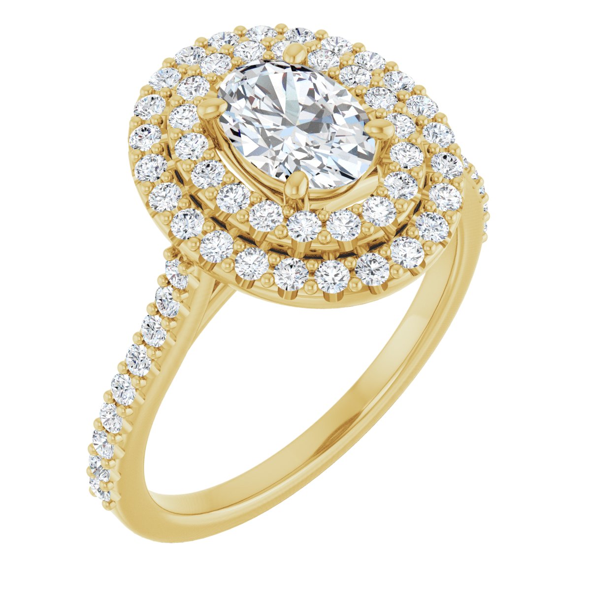 Natural Diamond Oval Double Halo-Style Engagement Ring Semi-Mount - 14K Yellow Gold - Series 122918
